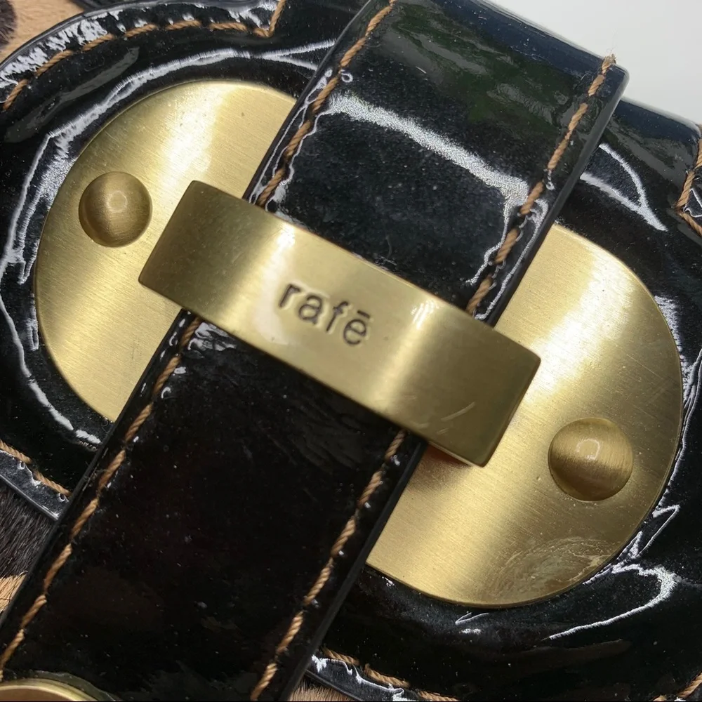 Rafe Leopard Print Clutch with Black Patent Trim and Gold Hardware